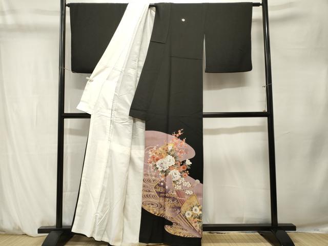 平和屋着物■豪華黒留袖　流水扇面花文　暈し染め　金彩　正絹　逸品　CABM1349ev