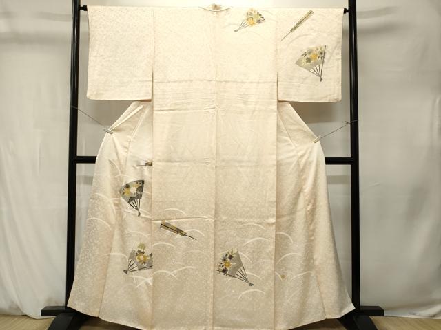 平和屋着物■訪問着　露芝草扇面花文　金銀彩　正絹　逸品　CABM1350ev