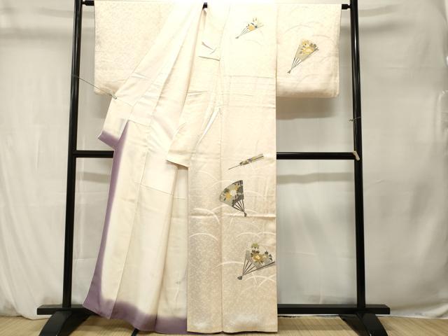 平和屋着物■訪問着　露芝草扇面花文　金銀彩　正絹　逸品　CABM1350ev