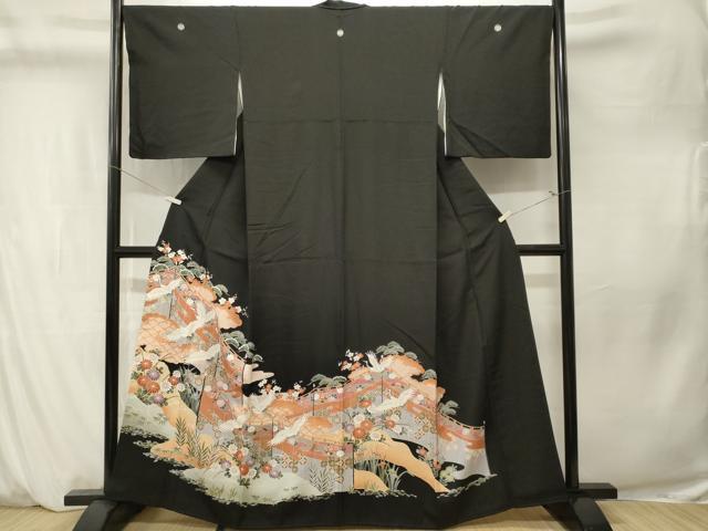平和屋着物■豪華黒留袖　松竹梅飛鶴花文　正絹　逸品　CABM1351ev