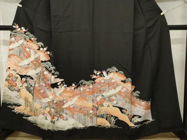 平和屋着物■豪華黒留袖　松竹梅飛鶴花文　正絹　逸品　CABM1351ev