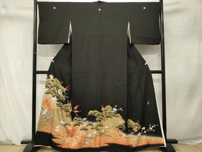 平和屋着物■豪華黒留袖　萬寿染　浜松枝梅文　暈し染め　金彩　正絹　逸品　CABM1367ev