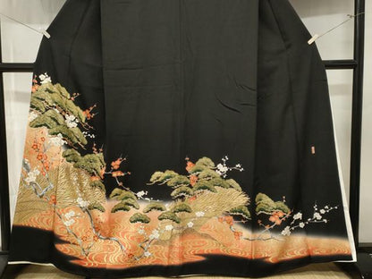 平和屋着物■豪華黒留袖　萬寿染　浜松枝梅文　暈し染め　金彩　正絹　逸品　CABM1367ev