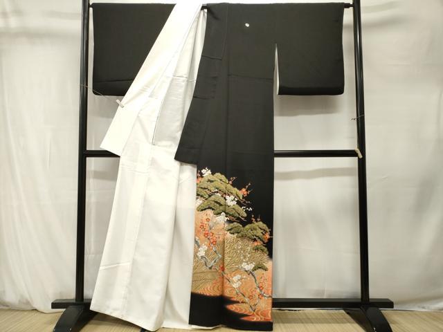 平和屋着物■豪華黒留袖　萬寿染　浜松枝梅文　暈し染め　金彩　正絹　逸品　CABM1367ev