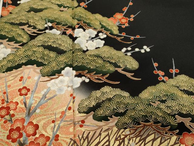 平和屋着物■豪華黒留袖　萬寿染　浜松枝梅文　暈し染め　金彩　正絹　逸品　CABM1367ev