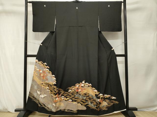 平和屋着物■豪華黒留袖　駒刺繍　松竹梅群鶴屏風花文　金彩　正絹　逸品　CABM1370ev