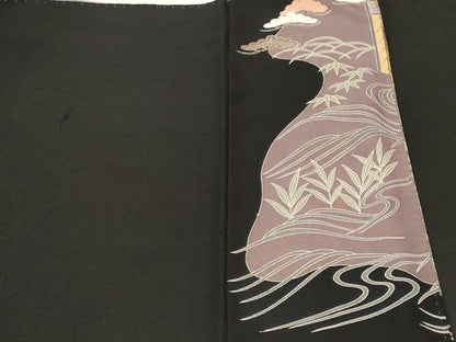 平和屋着物■豪華黒留袖　駒刺繍　松竹梅群鶴屏風花文　金彩　正絹　逸品　CABM1370ev