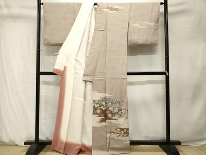 平和屋着物■訪問着　刺繍　吉祥枝花文　暈し染め　金彩　正絹　逸品　CABM1371ev