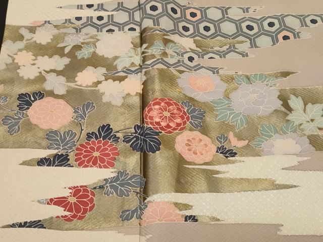 平和屋着物■訪問着　刺繍　吉祥枝花文　暈し染め　金彩　正絹　逸品　CABM1371ev