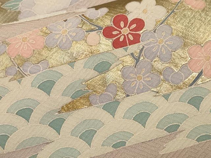 平和屋着物■訪問着　刺繍　吉祥枝花文　暈し染め　金彩　正絹　逸品　CABM1371ev