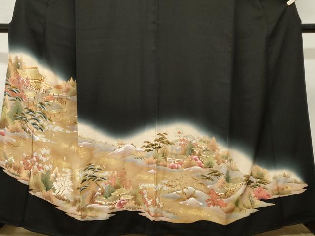 平和屋着物■豪華黒留袖　駒刺繍　御所解文　暈し染め　金彩　正絹　逸品　CABM1373ev