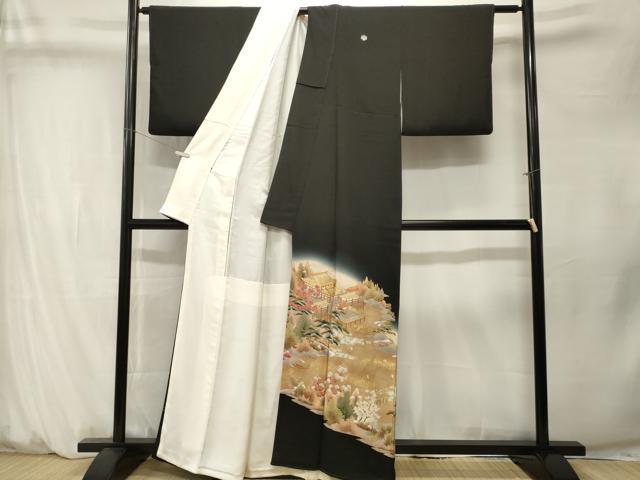 平和屋着物■豪華黒留袖　駒刺繍　御所解文　暈し染め　金彩　正絹　逸品　CABM1373ev