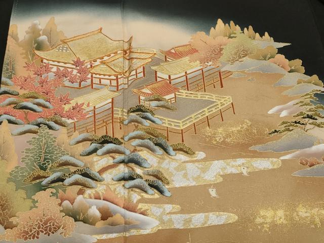 平和屋着物■豪華黒留袖　駒刺繍　御所解文　暈し染め　金彩　正絹　逸品　CABM1373ev
