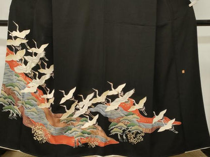 平和屋着物■豪華黒留袖　作家物　駒刺繍　浜松飛鶴文　金彩　正絹　逸品　CABM1377ev