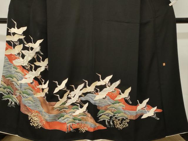 平和屋着物■豪華黒留袖　作家物　駒刺繍　浜松飛鶴文　金彩　正絹　逸品　CABM1377ev