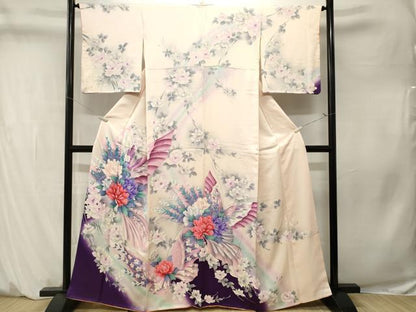 平和屋着物■訪問着　舞蝶枝花文　暈し染め　銀彩　正絹　逸品　CABM1380ev