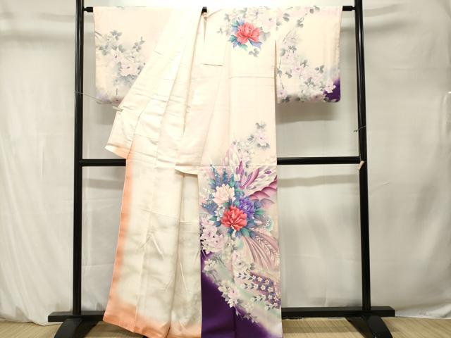 平和屋着物■訪問着　舞蝶枝花文　暈し染め　銀彩　正絹　逸品　CABM1380ev