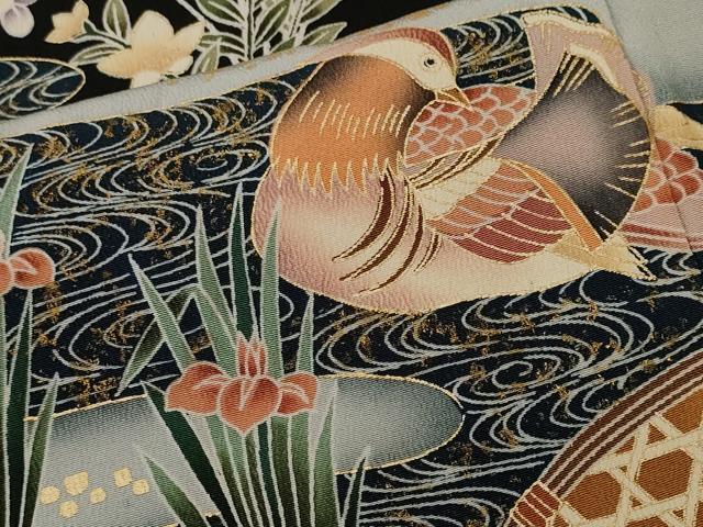 平和屋着物■豪華黒留袖　刺繍　鴛鴦扇面枝花文　暈し染め　金彩　正絹　逸品　CABM1383ev