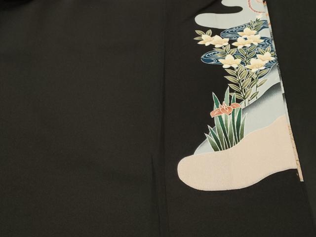 平和屋着物■豪華黒留袖　刺繍　鴛鴦扇面枝花文　暈し染め　金彩　正絹　逸品　CABM1383ev