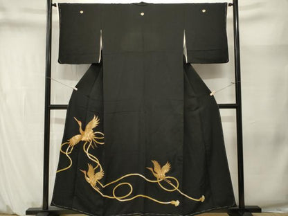 平和屋着物■豪華黒留袖　駒刺繍　飛鶴文　正絹　逸品　CABM1388ev
