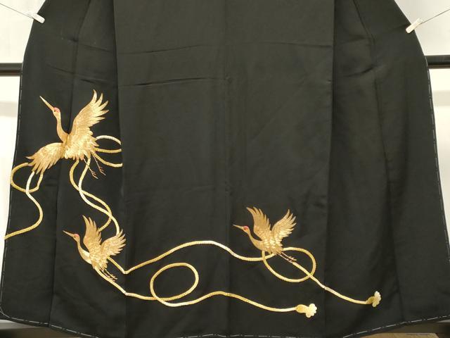 平和屋着物■豪華黒留袖　駒刺繍　飛鶴文　正絹　逸品　CABM1388ev