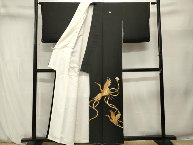 平和屋着物■豪華黒留袖　駒刺繍　飛鶴文　正絹　逸品　CABM1388ev