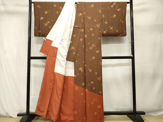 平和屋着物■色留訪問着　縞　舞花文　金彩　正絹　逸品　CABM1389ev