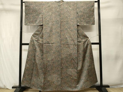 平和屋着物■上質な紬　更紗花文　正絹　逸品　CABM1392ev