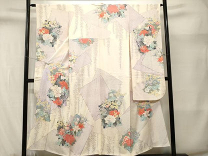 平和屋着物■豪華振袖　駒刺繍　色紙重ね藤花房草花文　銀彩　正絹　逸品　CABM1394ev