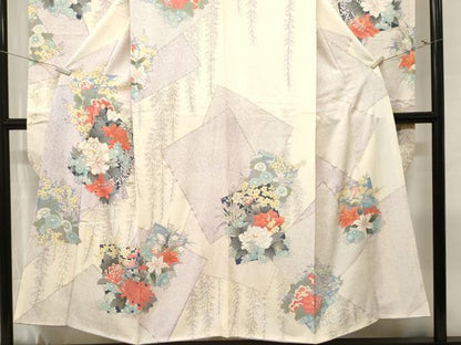 平和屋着物■豪華振袖　駒刺繍　色紙重ね藤花房草花文　銀彩　正絹　逸品　CABM1394ev