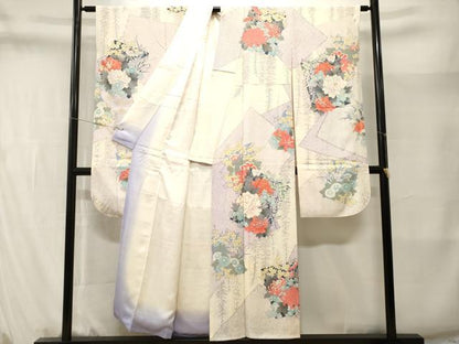 平和屋着物■豪華振袖　駒刺繍　色紙重ね藤花房草花文　銀彩　正絹　逸品　CABM1394ev