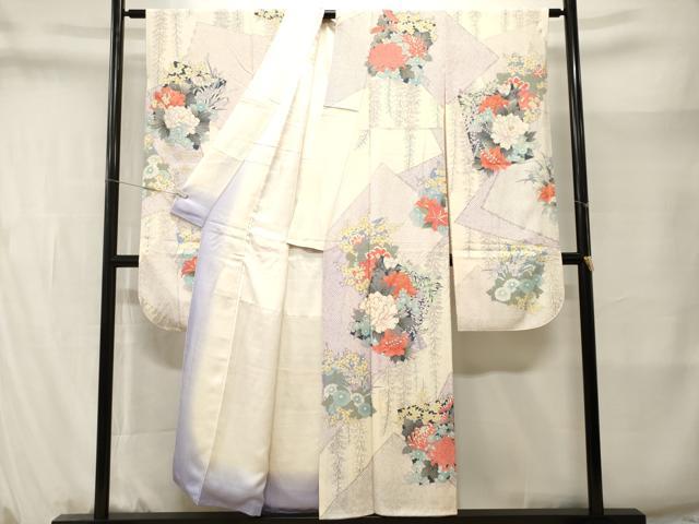 平和屋着物■豪華振袖　駒刺繍　色紙重ね藤花房草花文　銀彩　正絹　逸品　CABM1394ev