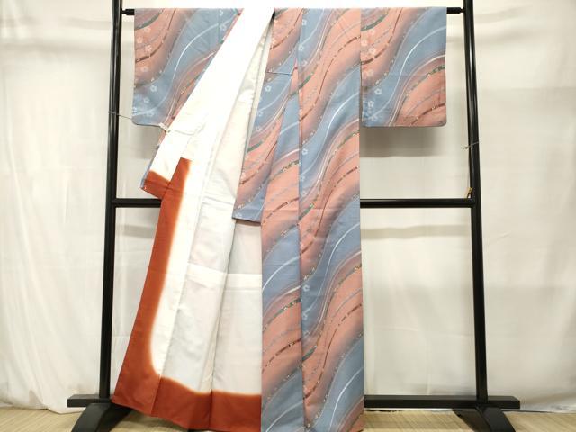 平和屋着物■小紋　よろけ縞舞花文　暈し染め　洗える着物　CABM1396ev