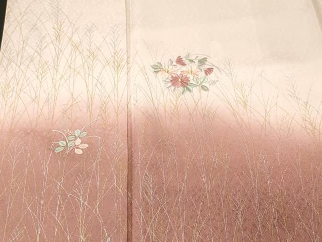 平和屋着物■訪問着　総刺繍　芒草花文　暈し染め　金銀彩　正絹　逸品　CABM1401ev