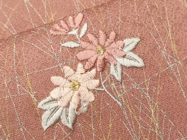 平和屋着物■訪問着　総刺繍　芒草花文　暈し染め　金銀彩　正絹　逸品　CABM1401ev