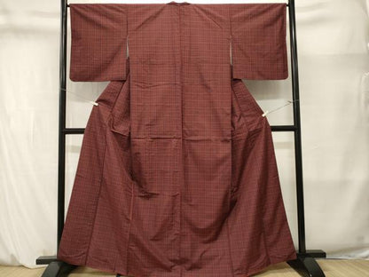 平和屋着物■上質な紬　格子柄　黒地　正絹　逸品　CABM1405ev