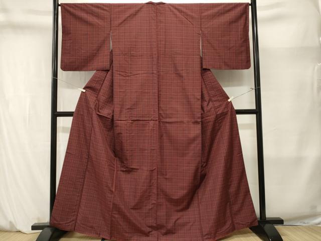 平和屋着物■上質な紬　格子柄　黒地　正絹　逸品　CABM1405ev
