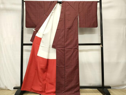 平和屋着物■上質な紬　格子柄　黒地　正絹　逸品　CABM1405ev
