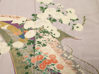 平和屋着物■訪問着　刺繍　飛鶴花蝶文　金彩　正絹　逸品　CABM1419ev