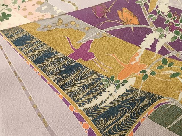 平和屋着物■訪問着　刺繍　飛鶴花蝶文　金彩　正絹　逸品　CABM1419ev