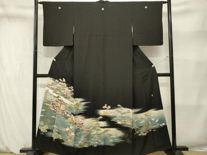 平和屋着物■豪華黒留袖　作家物　寿光織　風景文　松竹内御所車人物文　暈し染め　金彩　正絹　逸品　CABM1420ev