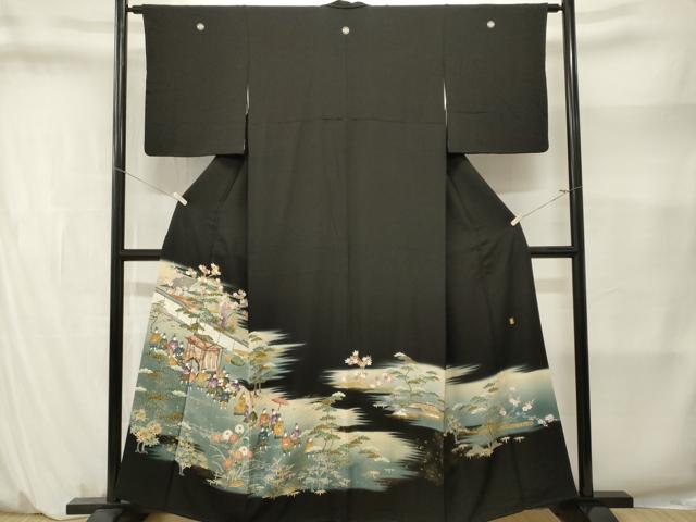 平和屋着物■豪華黒留袖　作家物　寿光織　風景文　松竹内御所車人物文　暈し染め　金彩　正絹　逸品　CABM1420ev