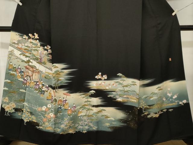 平和屋着物■豪華黒留袖　作家物　寿光織　風景文　松竹内御所車人物文　暈し染め　金彩　正絹　逸品　CABM1420ev