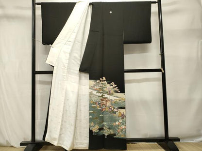 平和屋着物■豪華黒留袖　作家物　寿光織　風景文　松竹内御所車人物文　暈し染め　金彩　正絹　逸品　CABM1420ev