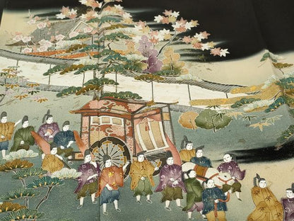 平和屋着物■豪華黒留袖　作家物　寿光織　風景文　松竹内御所車人物文　暈し染め　金彩　正絹　逸品　CABM1420ev