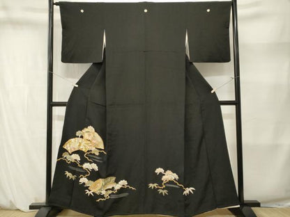 平和屋着物■豪華黒留袖　駒刺繍　地紙重ね鳳凰花文　金彩　正絹　逸品　CABM1425ev