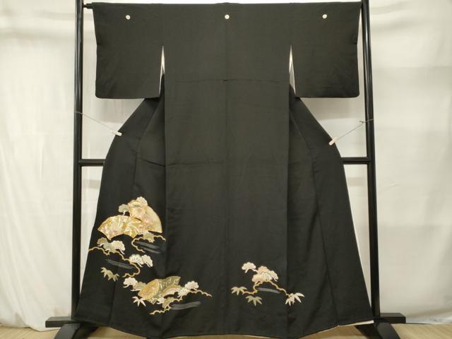 平和屋着物■豪華黒留袖　駒刺繍　地紙重ね鳳凰花文　金彩　正絹　逸品　CABM1425ev