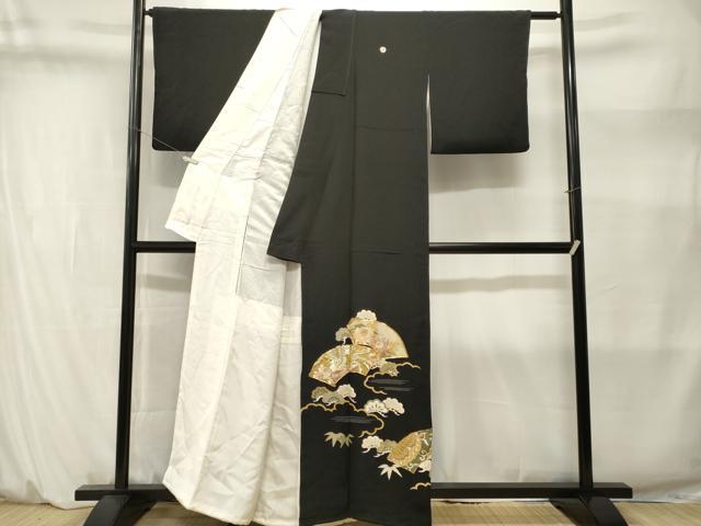 平和屋着物■豪華黒留袖　駒刺繍　地紙重ね鳳凰花文　金彩　正絹　逸品　CABM1425ev