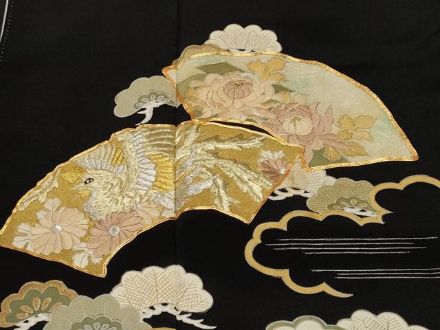 平和屋着物■豪華黒留袖　駒刺繍　地紙重ね鳳凰花文　金彩　正絹　逸品　CABM1425ev