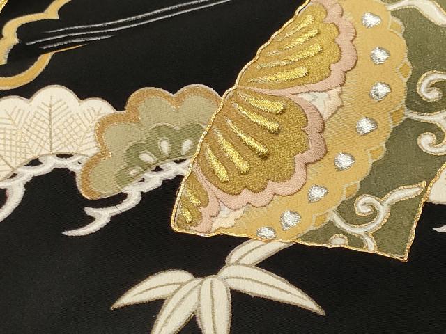 平和屋着物■豪華黒留袖　駒刺繍　地紙重ね鳳凰花文　金彩　正絹　逸品　CABM1425ev